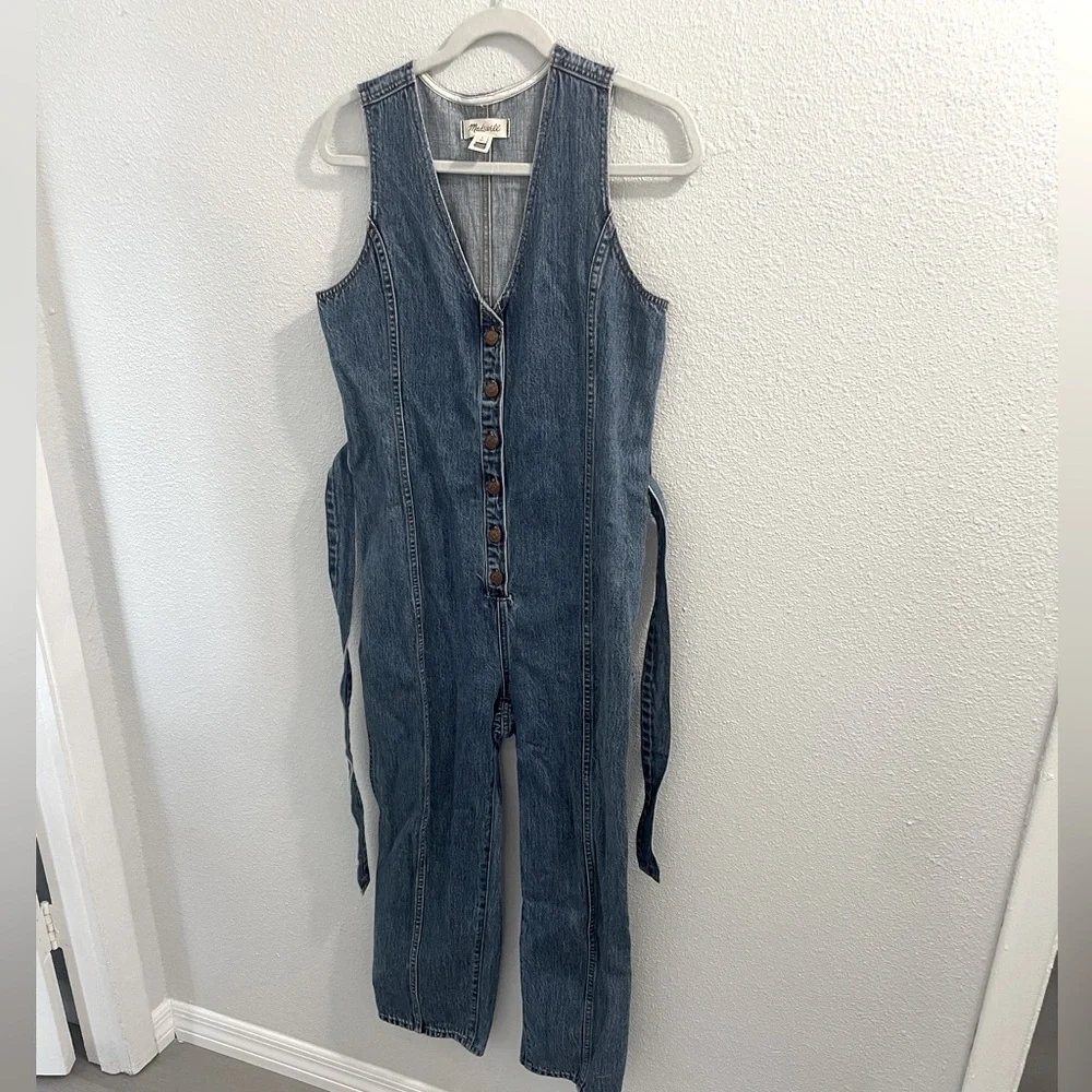 Madewell Denim Jumpsuit- Sleeveless, button up, tie waist - Picture 1 of 3